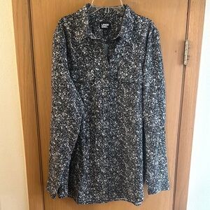 Lands' End Women’s Floral Stretch Button Down Shirt Gray Size LT Large Tall Long